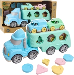 Set camion bisarca pastello con macchinine e box di smistamento in plastica riciclata