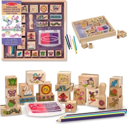 Melissa & Doug set creativo timbri in legno Giardino delle fate (20 motivi, inchiostro e pastelli)
