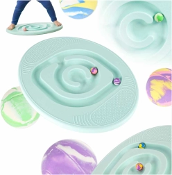 Tavola propriocettiva per bambini con labirinto di palline color menta