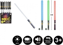 Spada luminosa con suoni e luci, 73 cm, plastica, 3× AAA, 3 colori