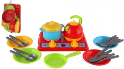 Set di stoviglie in plastica con fornello e accessori per bambini