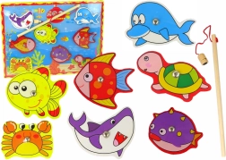 Set da Pesca Magnetico in Legno con Pesci Colorati