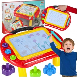 Lavagna magnetica da disegno 2 in 1 con znikopis, tavolino e timbri