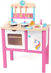 WOODY cucina in legno per bambini unicorno – 17 pezzi di accessori, altezza 50 cm