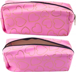Astuccio scolastico rosa con cuori dorati