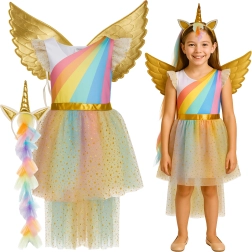 Costume da unicorno per bambini KRUZZEL, set in 3 pezzi (abito, ali, cerchietto)