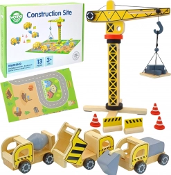 Set di costruzioni in legno 5 in 1 con gru e veicoli da costruzione WOOPIE GREEN
