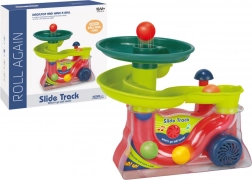 Fontana interattiva con palline con suoni, pista colorata a spirale