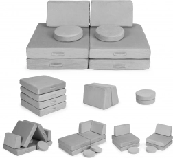 Grande divano modulare pieghevole per bambini fai-da-te, 8 cuscini morbidi - grigio ECOTOYS