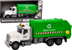 Camion dei rifiuti giocattolo bianco-verde con effetti di luci e suoni