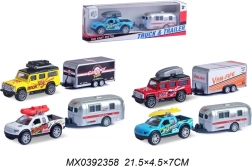 modellino d’auto in metallo con rimorchio pull back