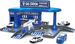 Stazione di servizio della polizia con due macchinine