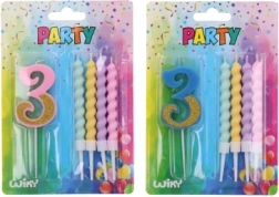 Candela da festa numero 3 con candele extra