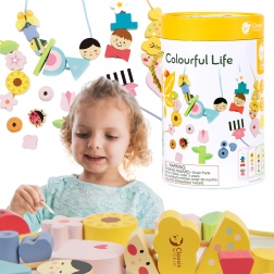 Classic World perline e vestitini in legno da infilare per bambini, 73 pezzi