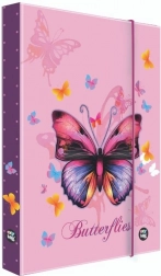 Scatola portaquaderni A5 Farfalla – raccoglitore laminato viola con elastico
