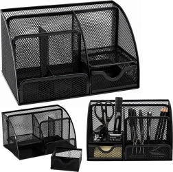 Organizer da scrivania in metallo a rete con cassetto, nero