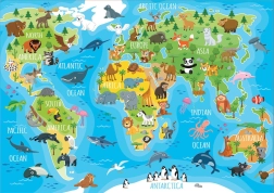 EDUCA Puzzle Mappa con animali del mondo 150 pezzi