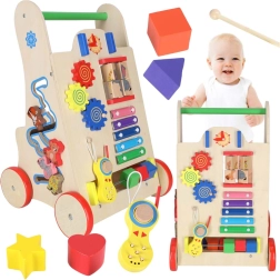 Girello in legno spingibile 6 in 1 – carrellino educativo attivo per bambini piccoli