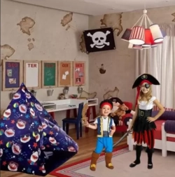 Tenda tipi per bambini con motivo squali 150 × 150 × 125 cm