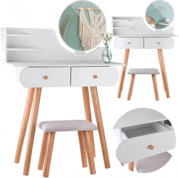 Tavolo da toeletta bianco con sgabello con specchio e cassetti in stile scandinavo ZA4820