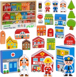 Tooky Toy città in legno – edifici e personaggi