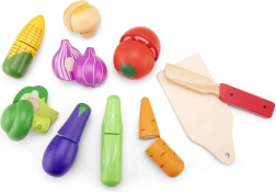 Set in legno per tagliare le verdure con cestino