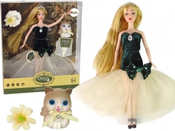 Bambola Emily con capelli lunghi, gattino e decorazione floreale