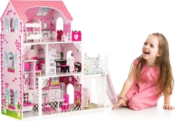 Casa delle bambole in legno con scivolo