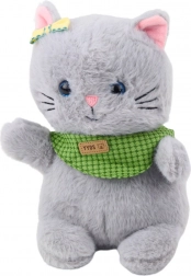 Giocattolo di peluche gatto grigio con sciarpa verde 22 cm