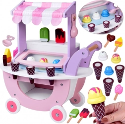 Chiosco gelato in legno pastello su ruote con 8 tipi di gelato