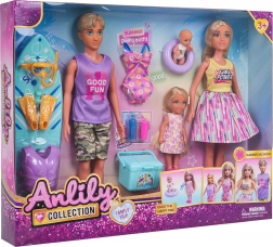 Set da spiaggia familiare con bambole e accessori