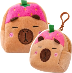 Portamonete in peluche con ciondolo capibara fragolina rosa 9,5 × 8 cm