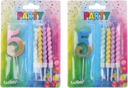 Candela per feste numero 5 con candele supplementari
