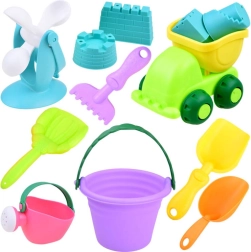 Set di giocattoli da spiaggia con secchiello colorato e macchinina