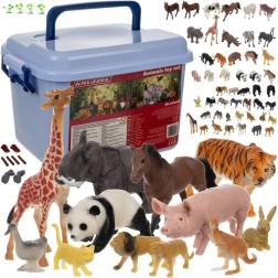 Set di figure di animali KRUZZEL in valigetta – fattoria, safari e foresta, 48 pz