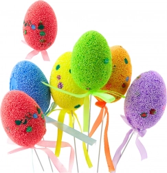 Uova di Pasqua su filo con foglie e fiocchetto, set da 6 pezzi