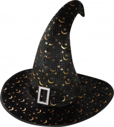 cappello da strega per adulti con stelle e luna dorate