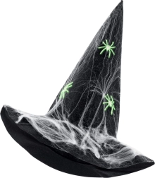 Cappello da strega con ragnatela e ragni luminosi