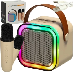 Set karaoke con altoparlante Bluetooth, 2 microfoni e illuminazione LED 6 W – beige
