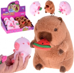 Carinissima mini portachiavi di peluche capibara con anguria 10 cm