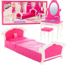 Set camera da letto per bambole – toilette, sgabello e letto, rosa (per bambole da 29 cm)