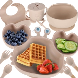 Set per la pappa in silicone per bambini a forma di granchio, 9 pezzi, beige