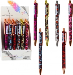 Penna a scatto in metallo con motivo leopardato, inchiostro blu 1,0 mm