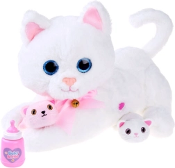 Gatta di peluche interattiva con gattini e biberon – Bianca