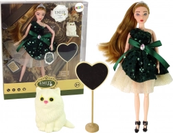 Bambola Emily con gattino bianco e cuore in legno