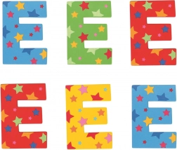 Lettera E in legno con stelline