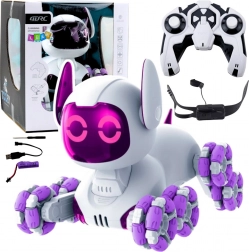 Cagnolino robot interattivo TOOBY telecomandato 4WD, 360°, LED e suoni – bianco‑viola