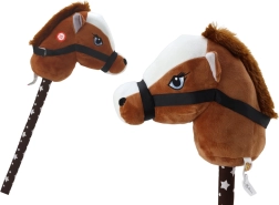 Cavallo di peluche su bastone Hobby Horse marrone scuro a pelo corto con suoni