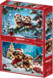 Puzzle gattini e cuccioli natalizi 2×500 pezzi