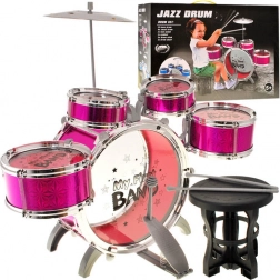 Batteria per bambini 5 pezzi con sgabello – Rosa